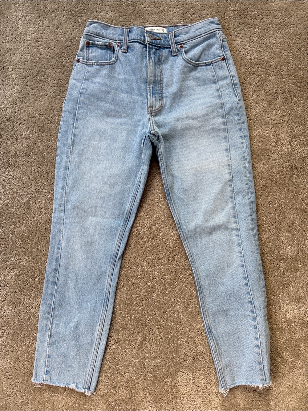 Abercrombie and Fitch “The Skinny High Rise” Light Wash Raw Hem Jeans, Short